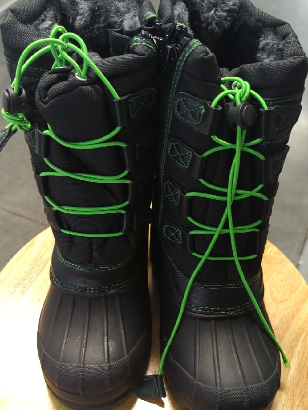 Kids Black and Bright Green Winter Boots